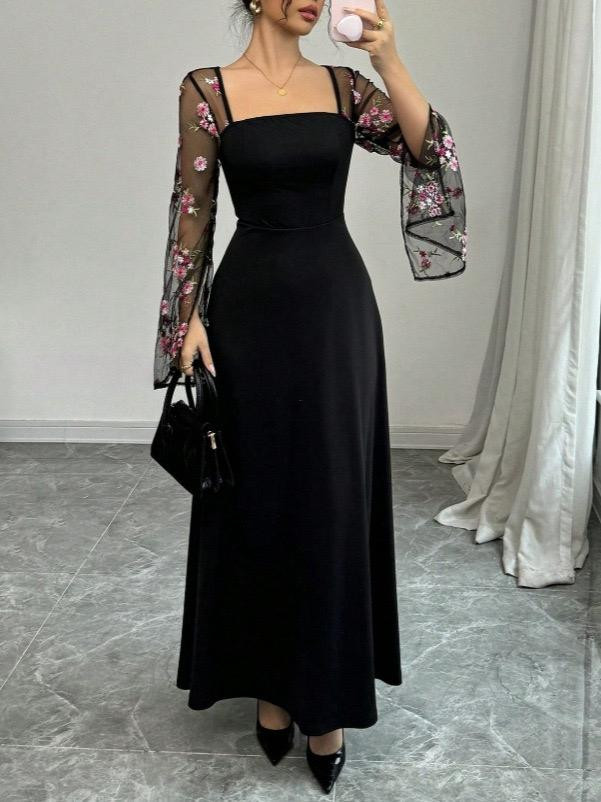 فستان نسائي أنيق بتصميم مطرز بخياطة متقنة وتفاصيل راقية بقصة ضيقة تبرز القوام بأسلوب بسيط وفخم