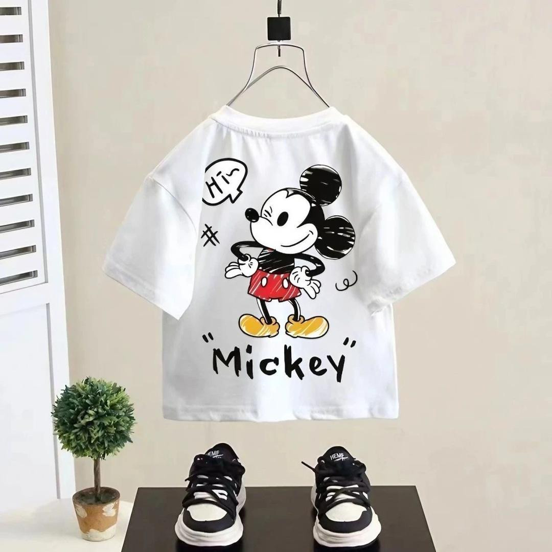 تيشيرت أطفال قطني ميكي وردي قصير كم صيفي