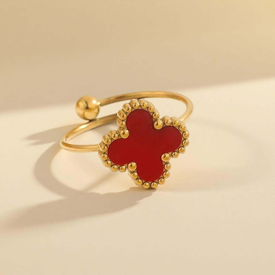 خاتم نسائي أنيق بتصميم ورقة البرسيم قابل للتعديل (2 قطعة)