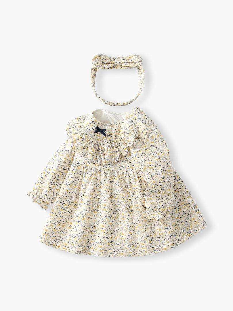 فستان بناتي جديد 2025 اسباني بزهور وياقة دائرية للرضع والأطفال الصغيرات