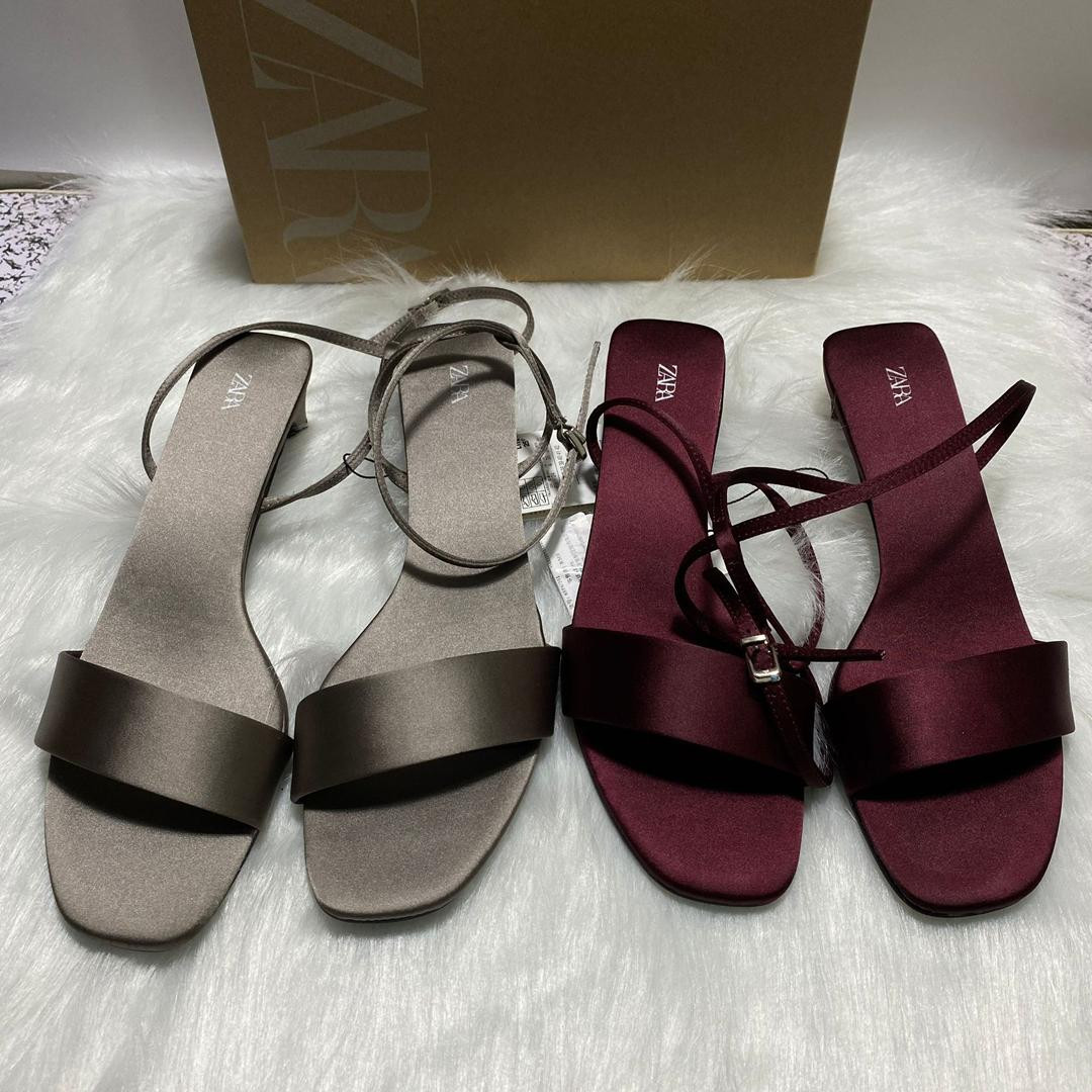 حذاء نسائي ZARA فاخر بكعب رفيع ومقدمة مدببة ?✨، تصميم أنيق مفتوح من الخلف مع حزام رفيع حول الكاحل