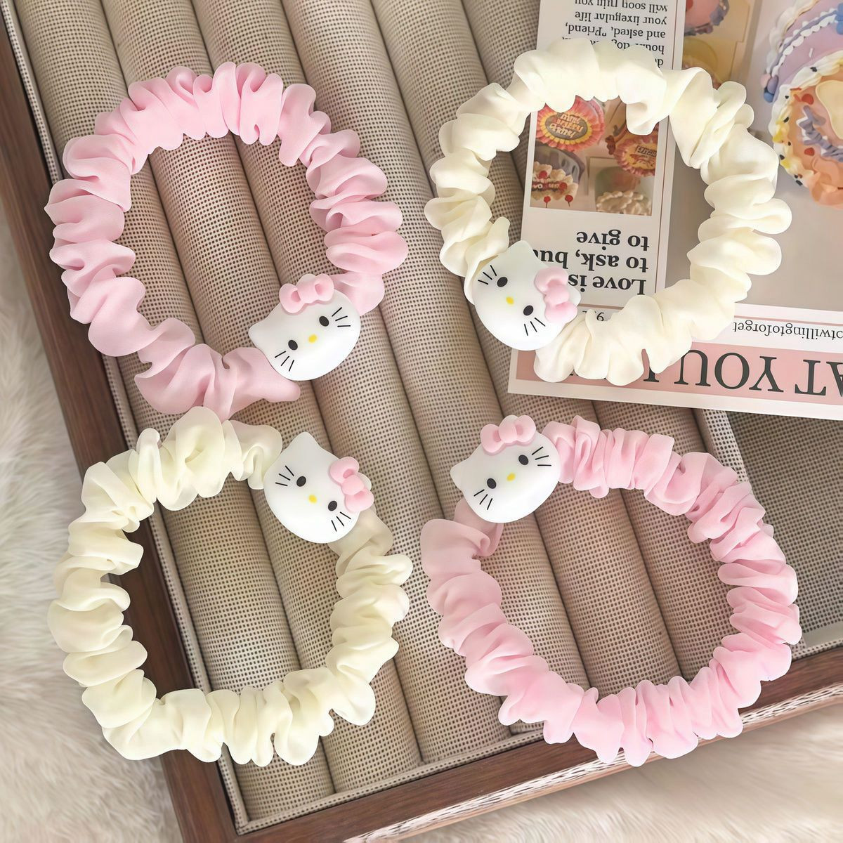 رباط شعر ٥ قطع كيتي kt لطيف على طراز ins حلقة شعر صغيرة للبنات