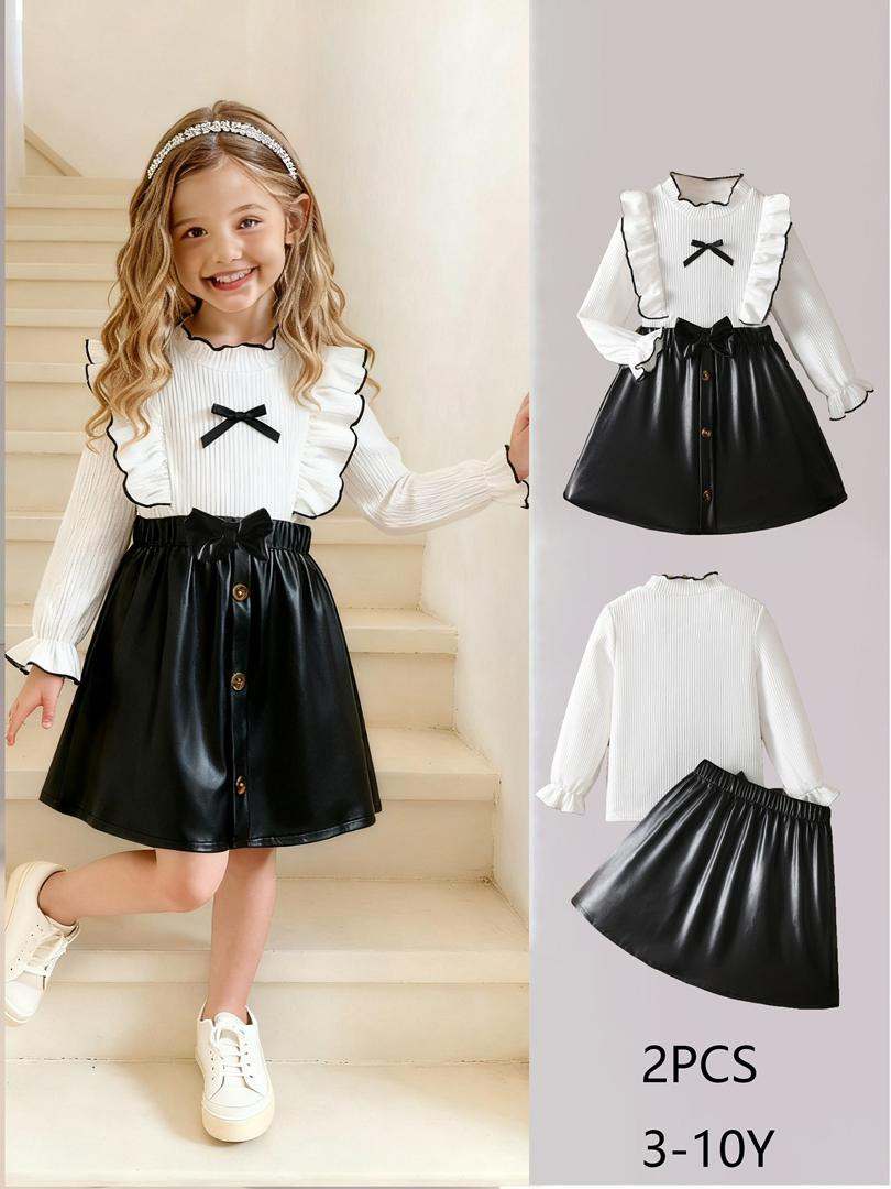 طقم بناتي أنيق بالأسود والأبيض