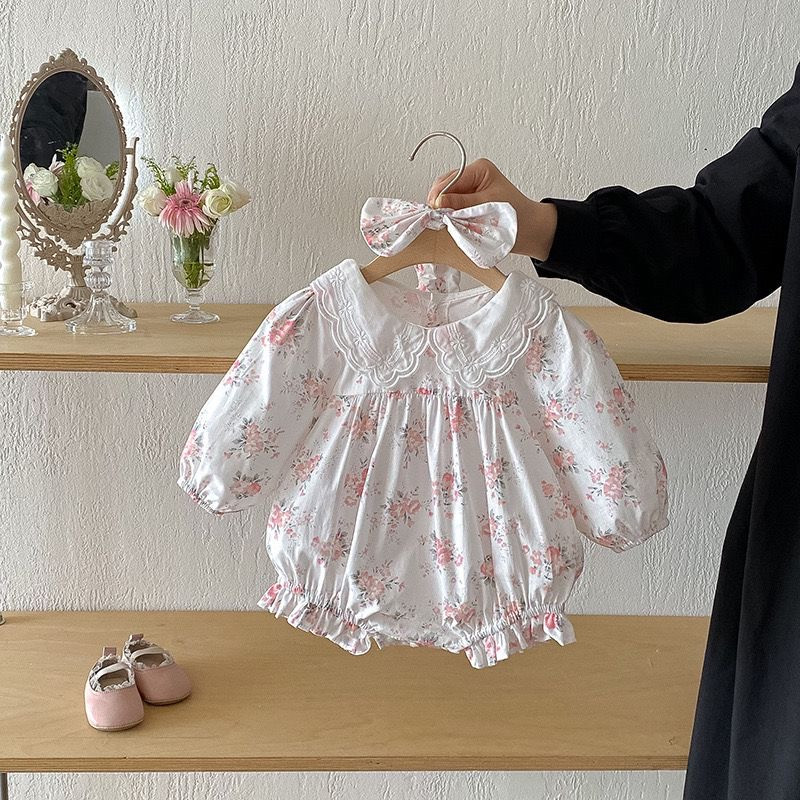 طقم أطفال قطني مطبوع بالورود (بيبي جيرل)
