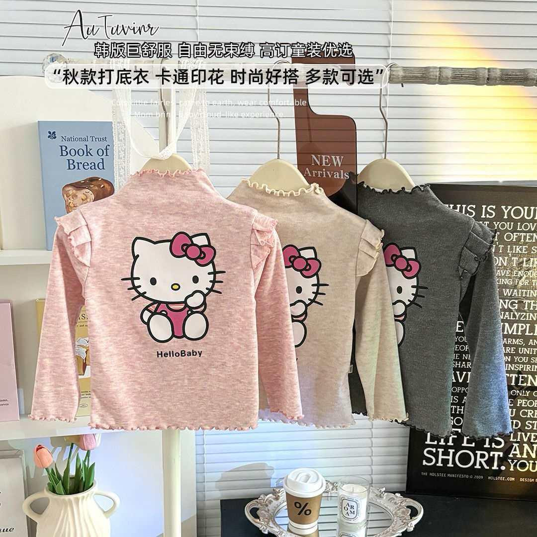 تيشيرت بناتي داخلي برقبة عالية بتصميم كرتوني لطيف وأكمام طويلة – إصدار ، مناسب لفصلي الربيع والخريف، يمنح الطفلة إطلالة ناعمة ودافئة