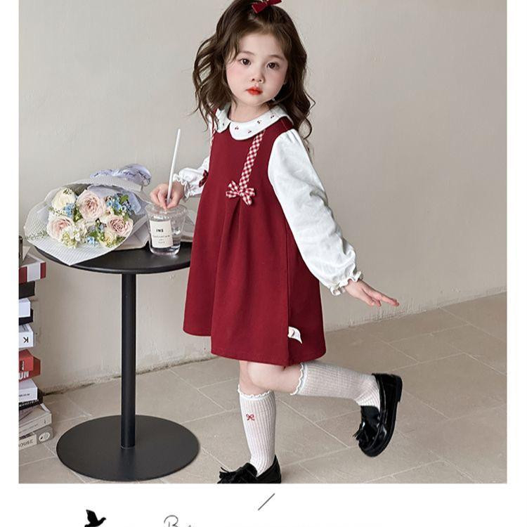 فستان بناتي أحمر أنيق بأكمام طويلة بتصميم أميرة، إصدار ، مناسب لفصل الخريف ويمنح الطفلة إطلالة فاخرة وجذابة