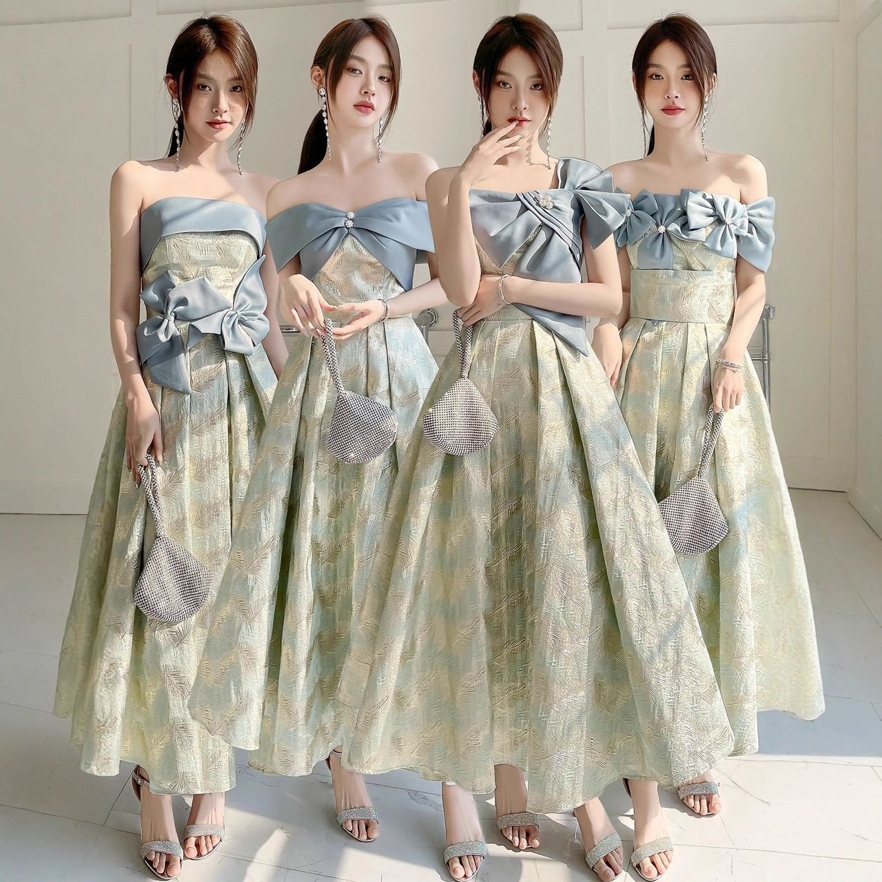 فستان ساتان أخضر راقٍ – تصميم 2025 الجديد يناسب اخوات  العروس والفتيات صغيرات القامة يمكن ارتداؤه في المناسبات أو بشكل يومي