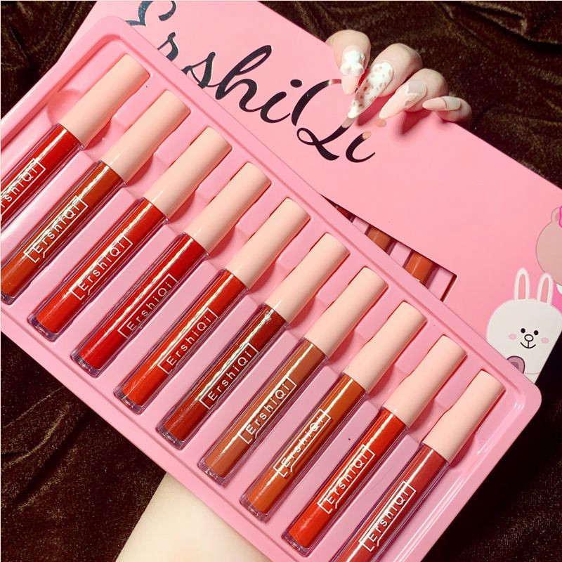 طقم أحمر شفاه إيرشي تشي مكون من 10 قطع بملمس مطفي طويل الأمد لا يلتصق بالكوب