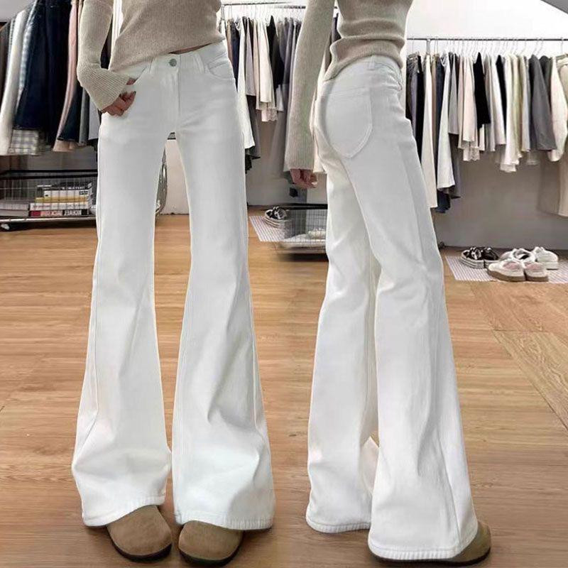 بنطال جينز نسائي أبيض 2025 – واسع عالي الخصر، مرن،
