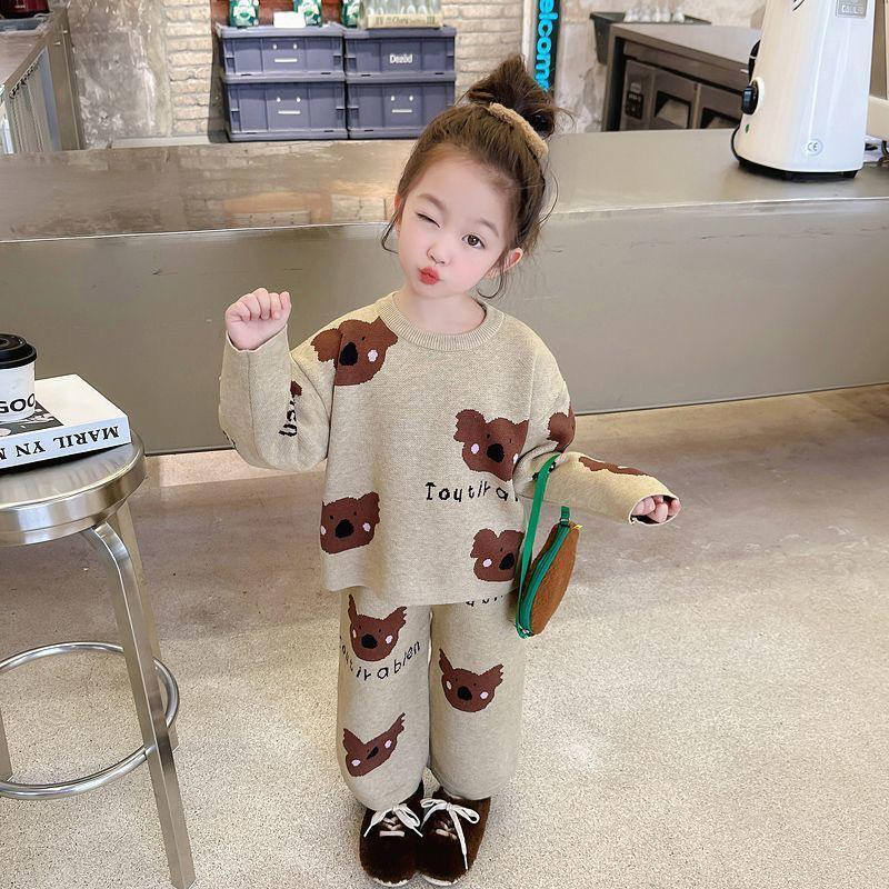 طقم بناتي أنيق لفصلي الربيع والخريف بأسلوب كوري عصري، مكوَّن من قطعتين بتصميم كرتوني لطيف يناسب الأطفال والفتيات الصغيرات، مظهر