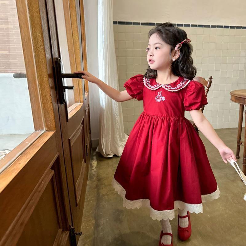 فستان بناتي من Mini Haru، موديل أميرات صيفي، ستايل فرنسي قصر، تصميم لو ليـتا مع دانتيل وكشكش للبنات الصغار