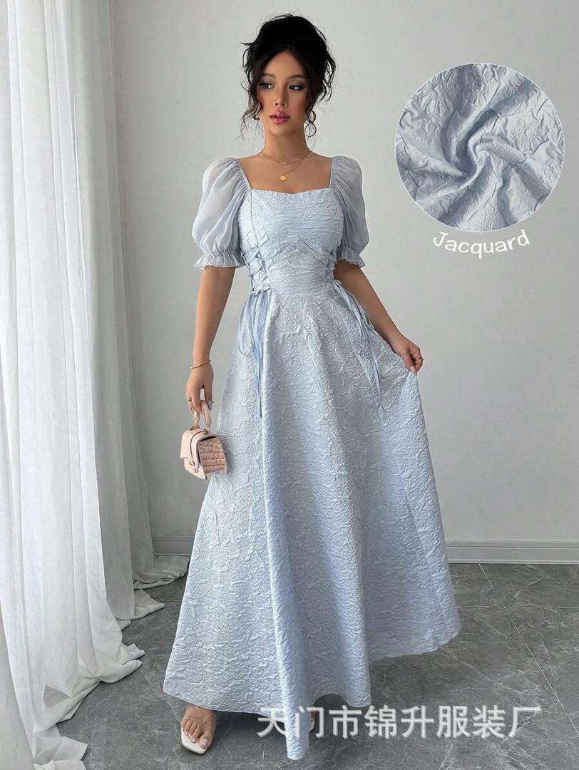 فستان نسائي فرنسي بأكمام منفوشة وربطة خصر – تصميم أنثوي ناعم وأنيق لخريف 2025 | قصة واسعة تُبرز القوام وتخفي العيوب