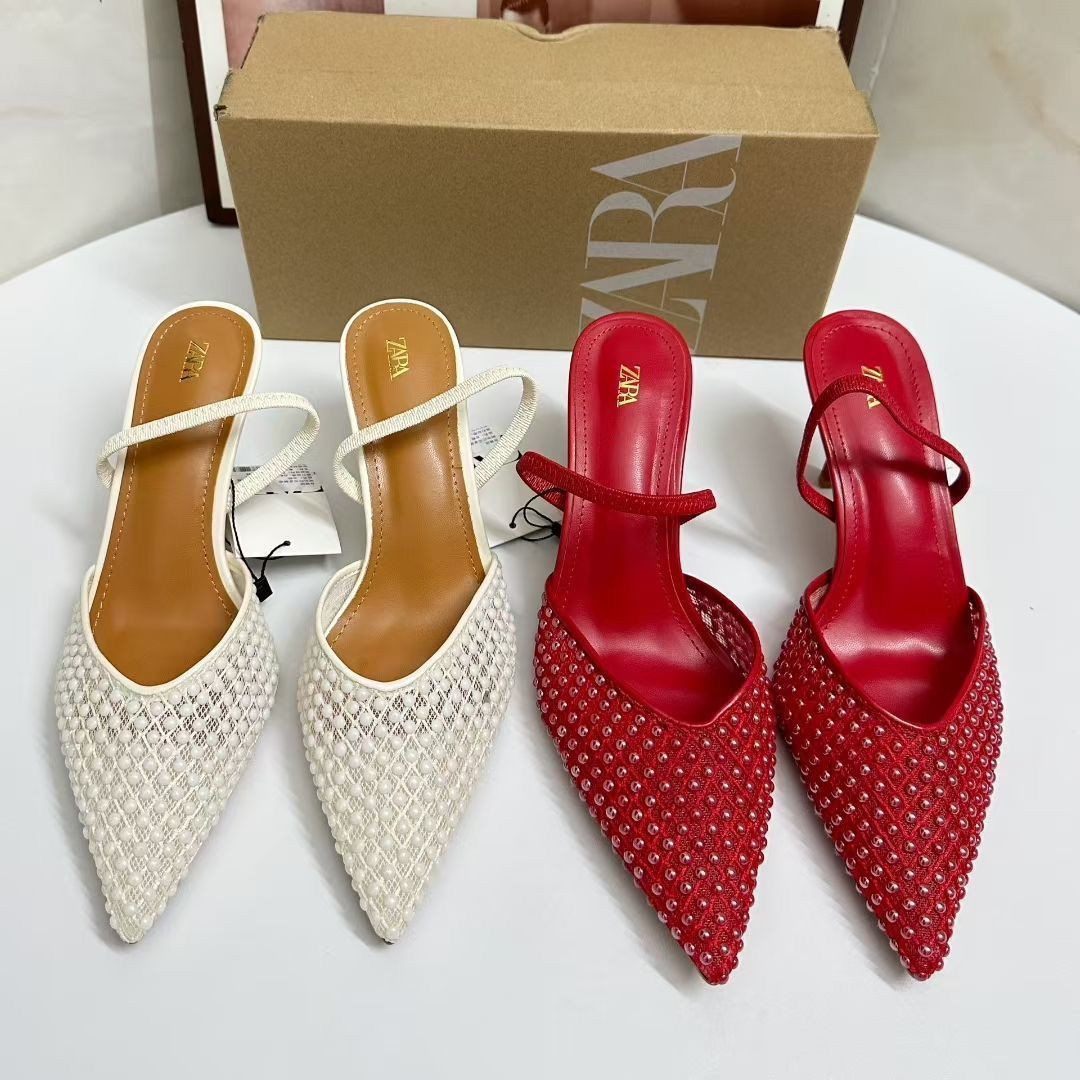 كعب ZARA نسائي صيفي بتصميم شبكي مفرغ ومقدمة مدببة