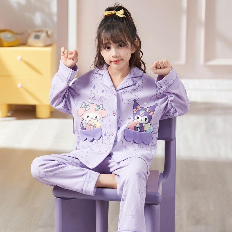 طقم أطفال بناتي – 100% قطن، بيجامة طويلة الأكمام ستايل أميرة،