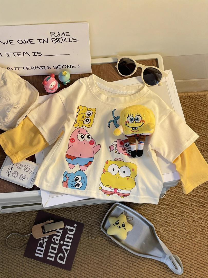 بلوزة بناتية بتصميم قطعتين بطبعة كرتونية ثلاثية الأبعاد لفصلي الربيع والخريف