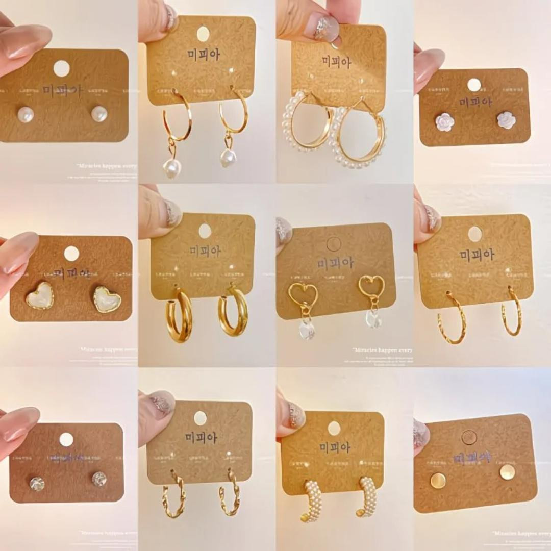 طقم أقراط نسائي فاخر من 12 قطعة بتصميم عتيق “Ins Vintage” متعدد