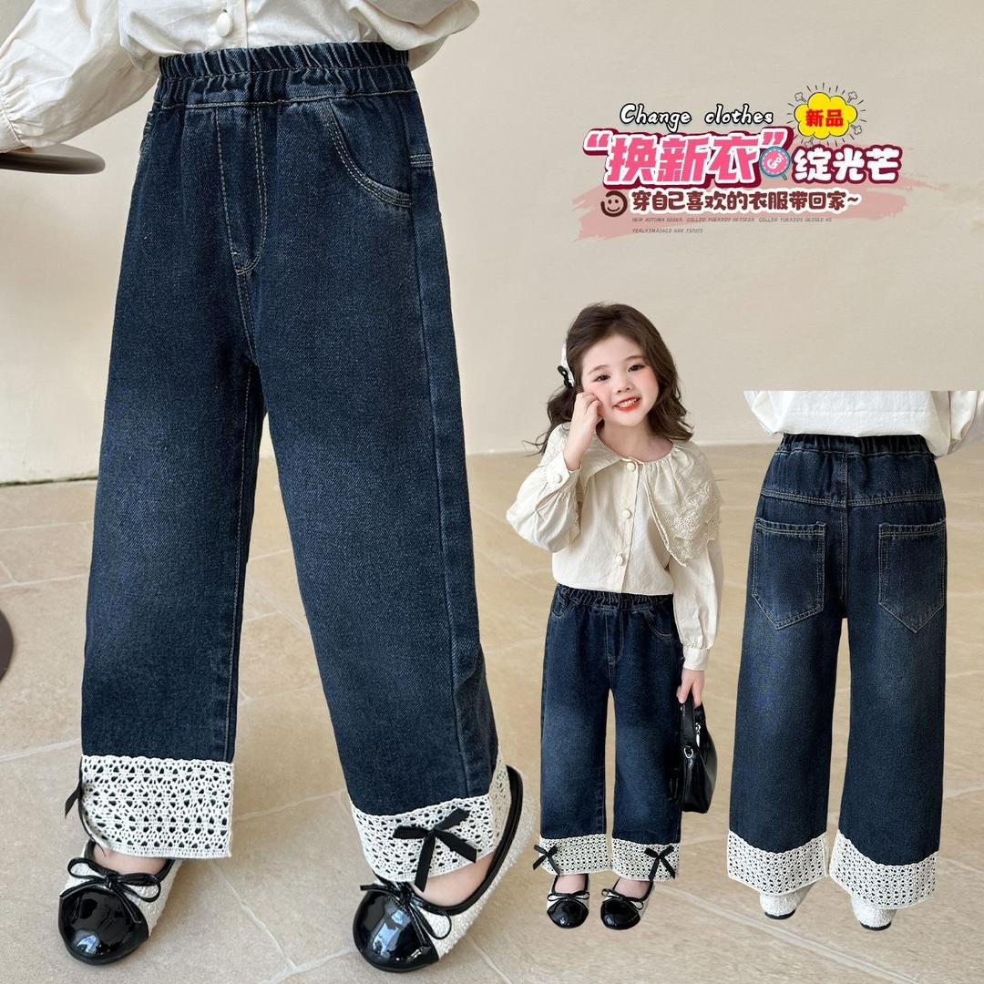 بنطال بناتي طويل بتصميم مستقيم واسع – طراز ربيع وخريف