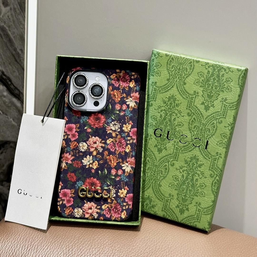 غطاء حماية فاخر بتصميم أوروبي أنيق مزين بزهور الفاوانيا، متوافق مع جميع أنواع الايفون ، تصميم غوتشي راقٍ لإبراز إحساس الفخامة