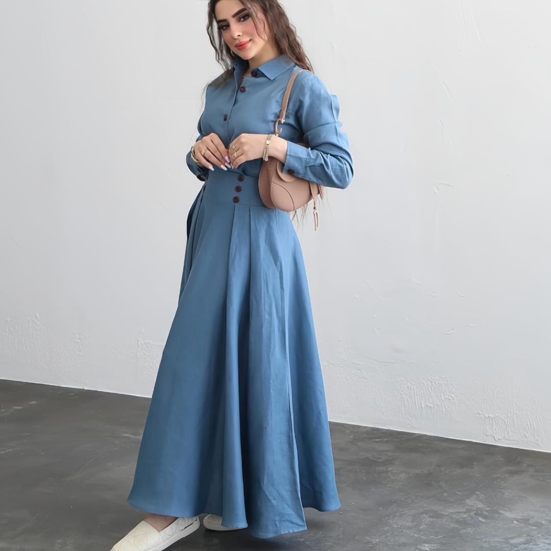 فستان دنيم بأزرار أمامية – موديل A710