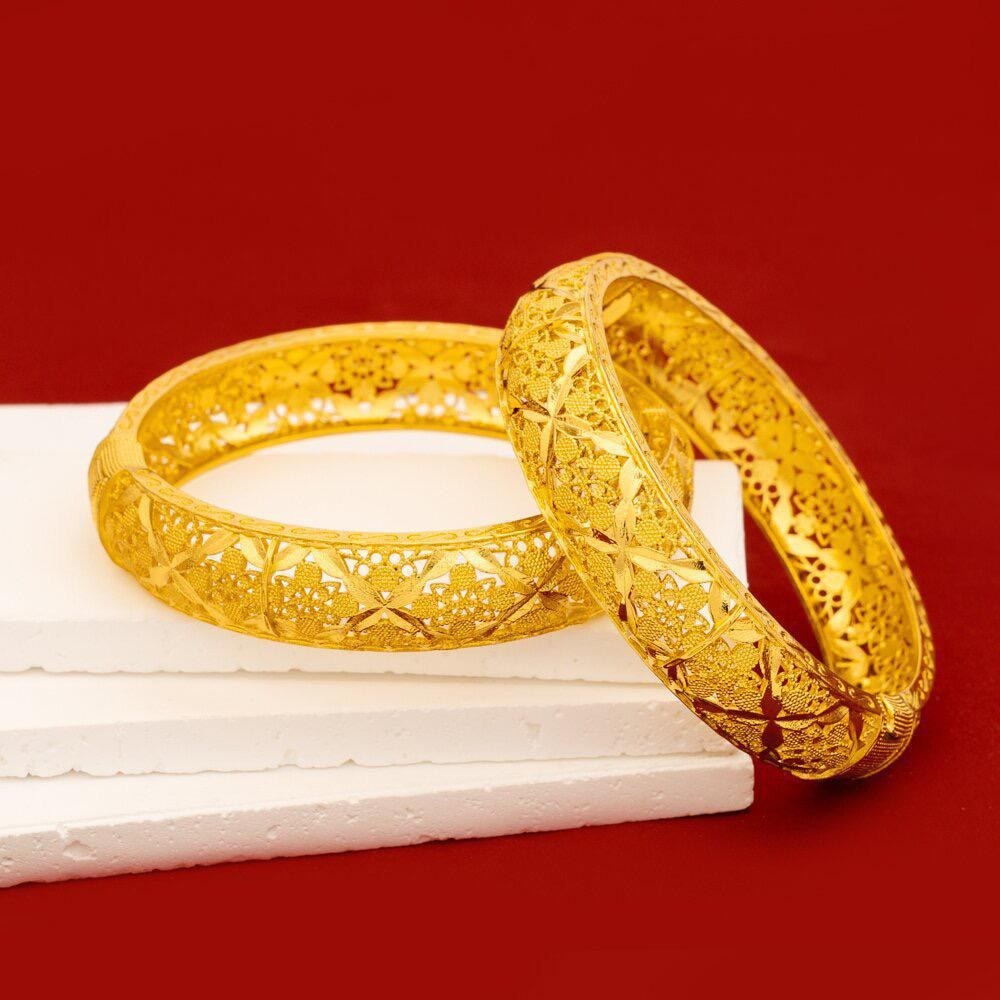 سوار ذهبي أنيق بتصميم مفتوح مزخرف بنقوش كلاسيكية مستوحاة من الطراز الفيتنامي ? مقاس واحد قابل للتعديل