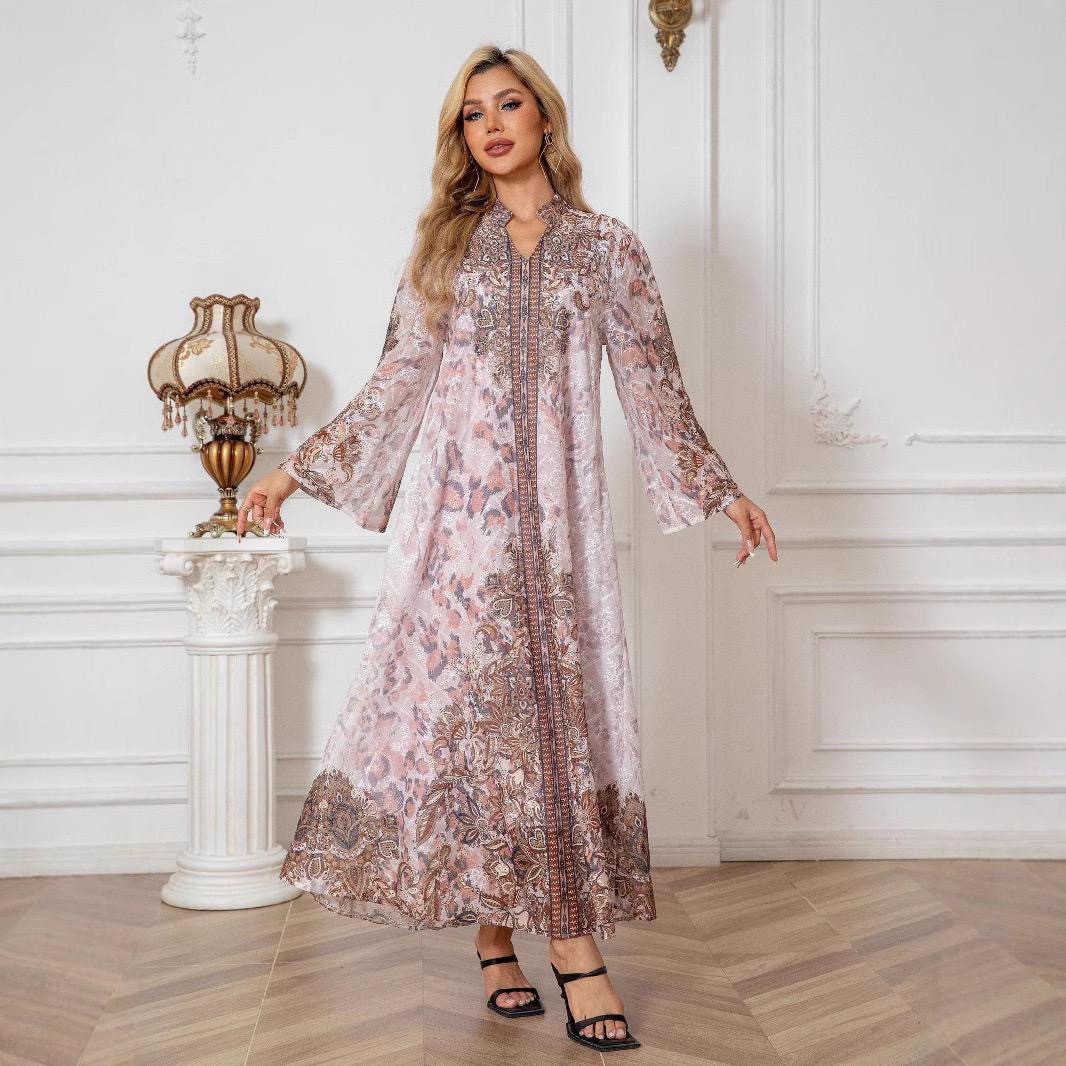 جلابية  نسائي أنيق باللون الوردي الفاتح (ستايل فخم)