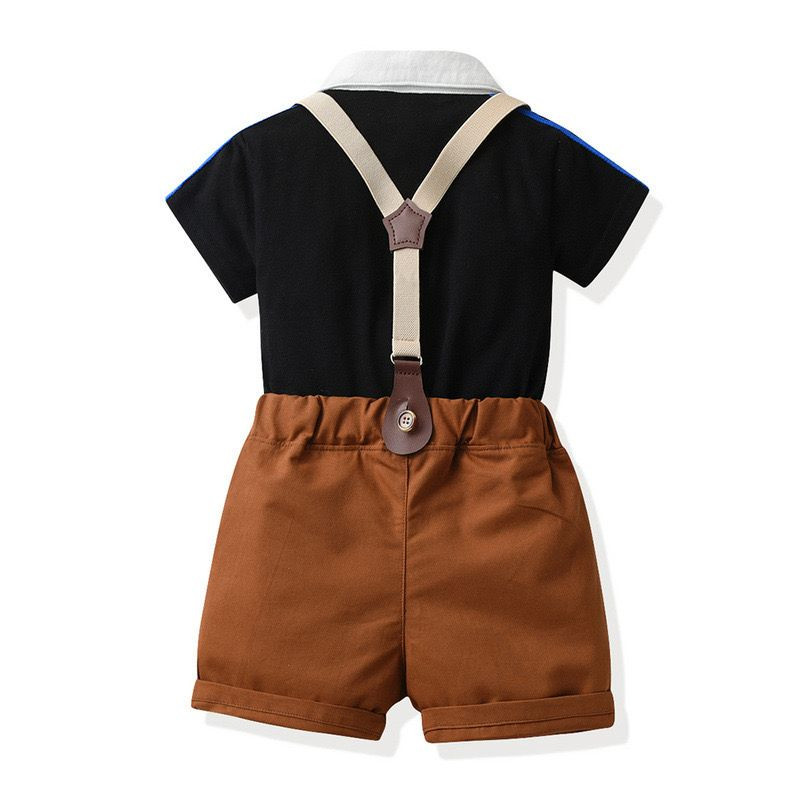 طقم أطفال من قميص بولو بأكمام قصيرة بلون موحّد مع شورت كت — للأولاد