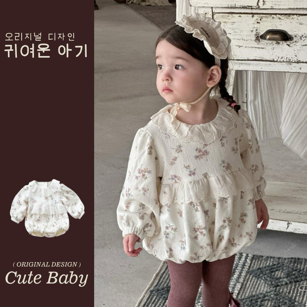 ملابس أطفال رضع بأكمام طويلة، بادي سوت بزهور، قطعة واحدة مع بطانة صوفية دافئة