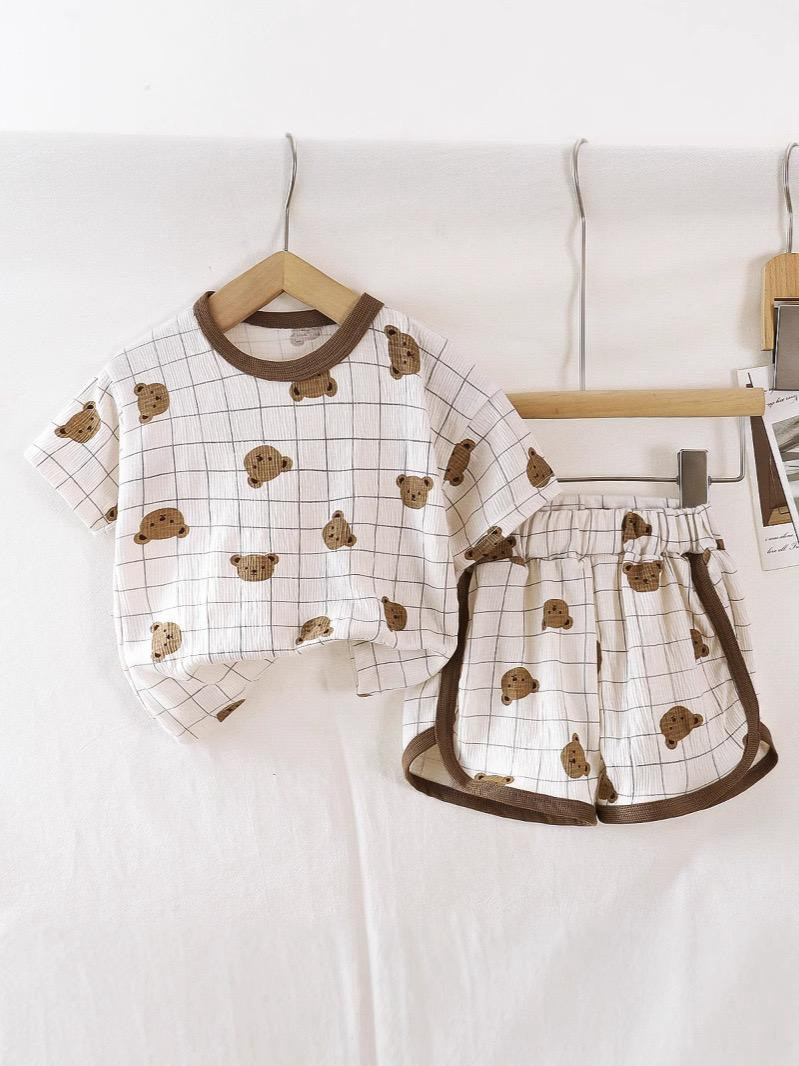 طقم – نصف كم وشورت، للأولاد والبنات، فضفاض، رقيق، كوري