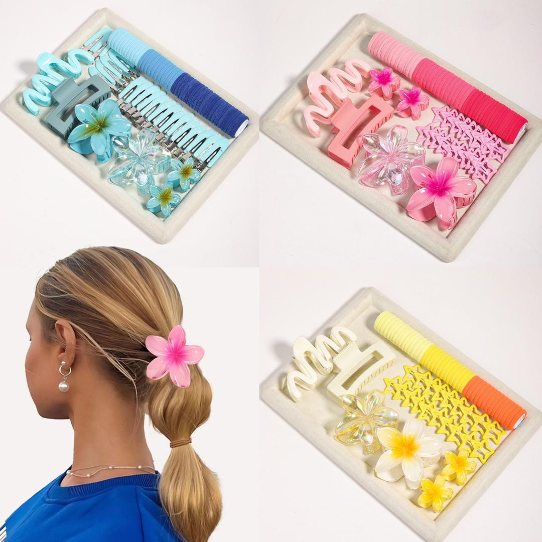 76 قطعة من الجمال! طقم شعر كيوت بألوان دوبامين مبهجة ? مشابك + ربطات + كلبسات + أطواق