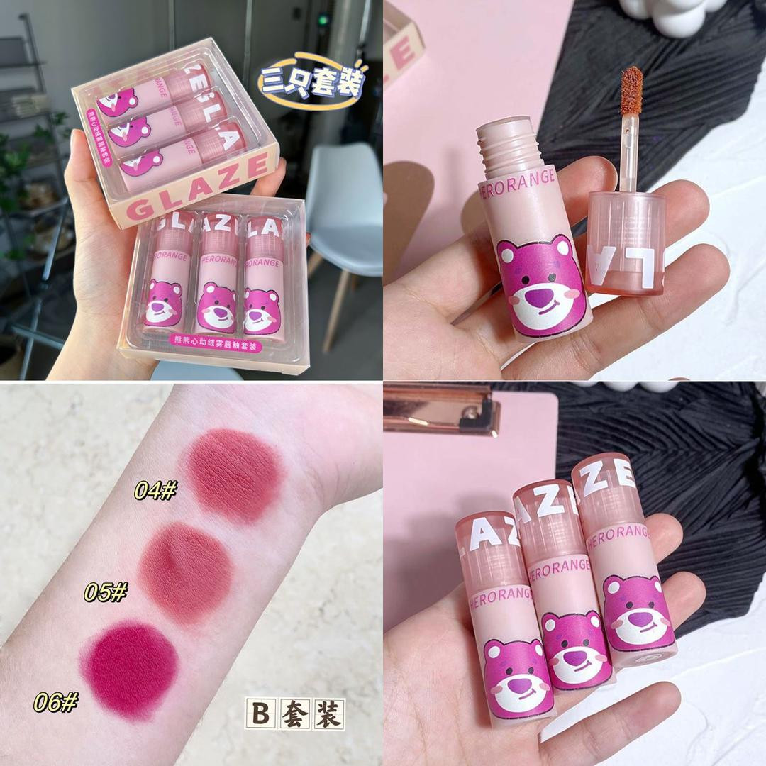 طقم 3 حبه أحمر شفاه فاخر بتصميم “بير بير بير” بتركيبة مخملية مطفية غنية ومرطبة لا تلتصق بالكوب