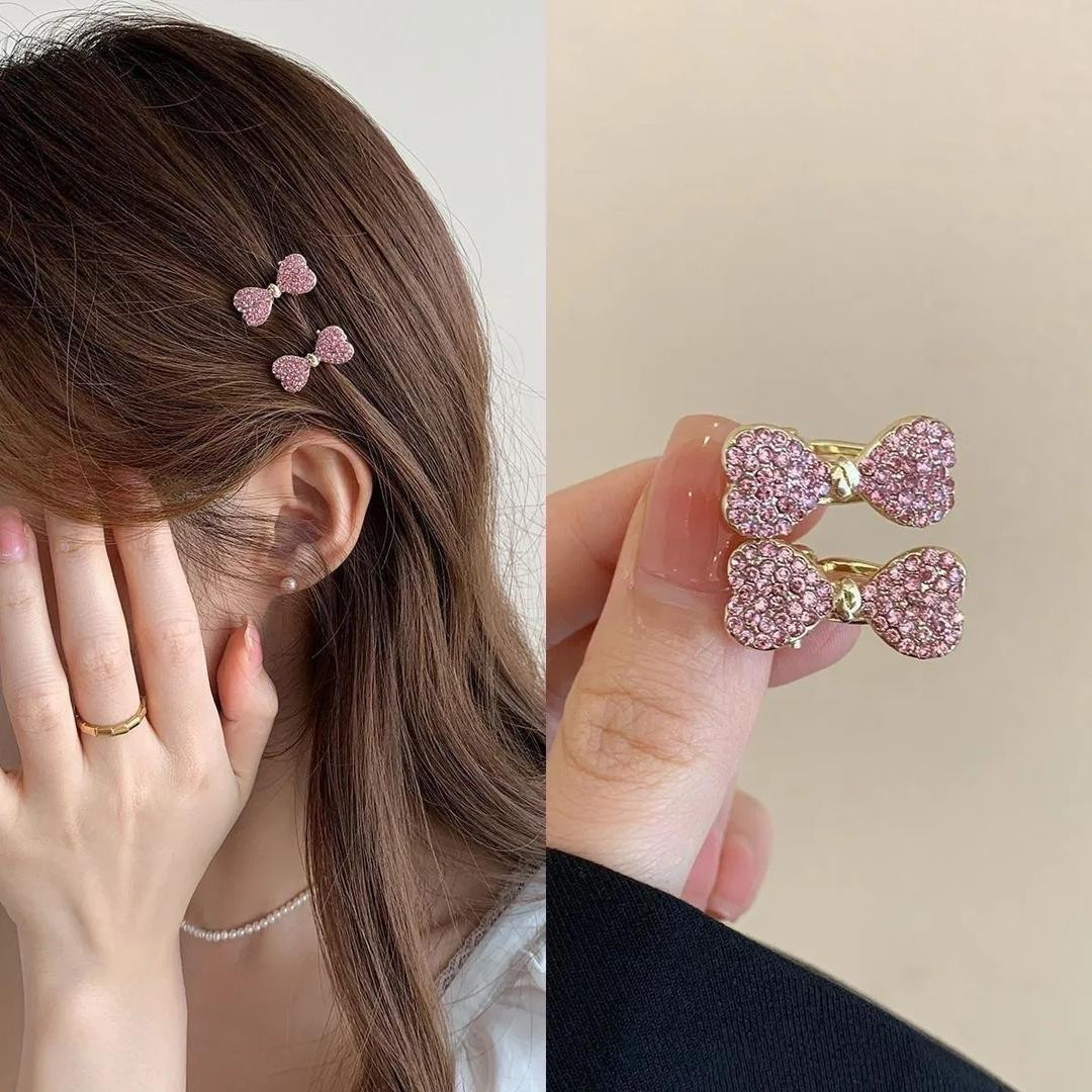 ٥ قطع مشبك شعر صغير مرصع بكريستال على شكل فيونكة، مشبك جانبي