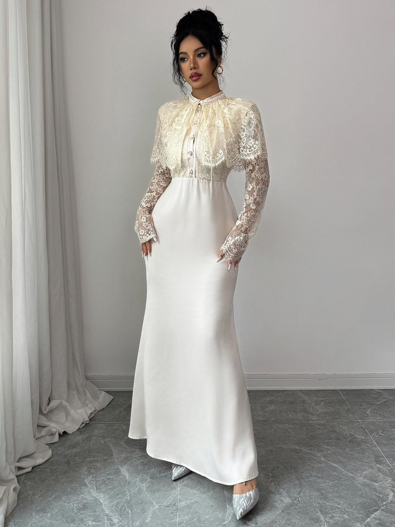 فستان سهرة أنيق طويل بقماش ساتان فاخر بتصميم ضيق من الأعلى ومنسدل من الأسفل (مناسب للخريف والشتاء)