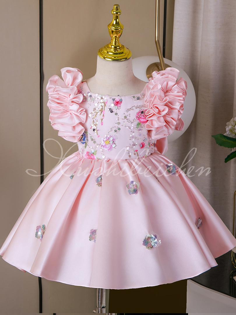 فستان أميرة للأطفال باللون الوردي
