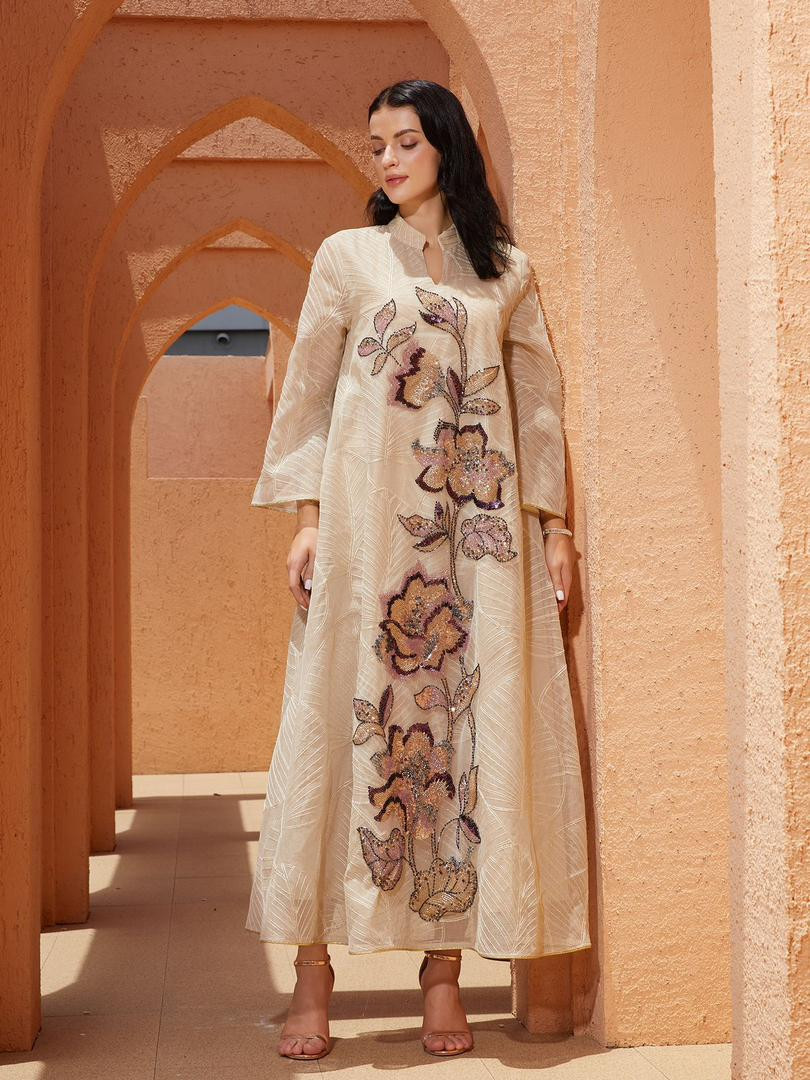 جلابية نسائية بتطريز شبكي فاخر