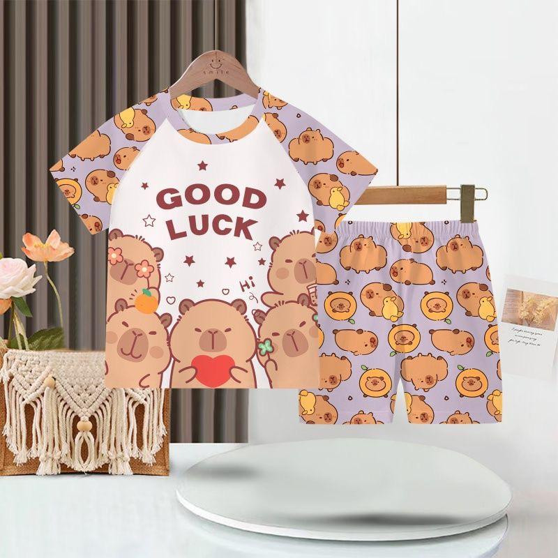 ملابس نوم بأكمام قصيرة للأولاد رقيقة مكيفة طقم للأطفال الصغار ملابس منزلية