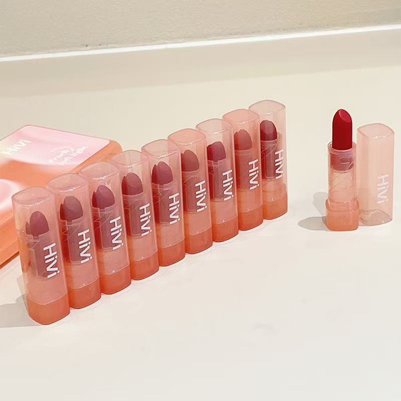 مجموعة أحمر شفاه حريري مطفي ناعم من 10 قطع بتركيبة مرطبة وثابتة لا تلتصق بالكوب