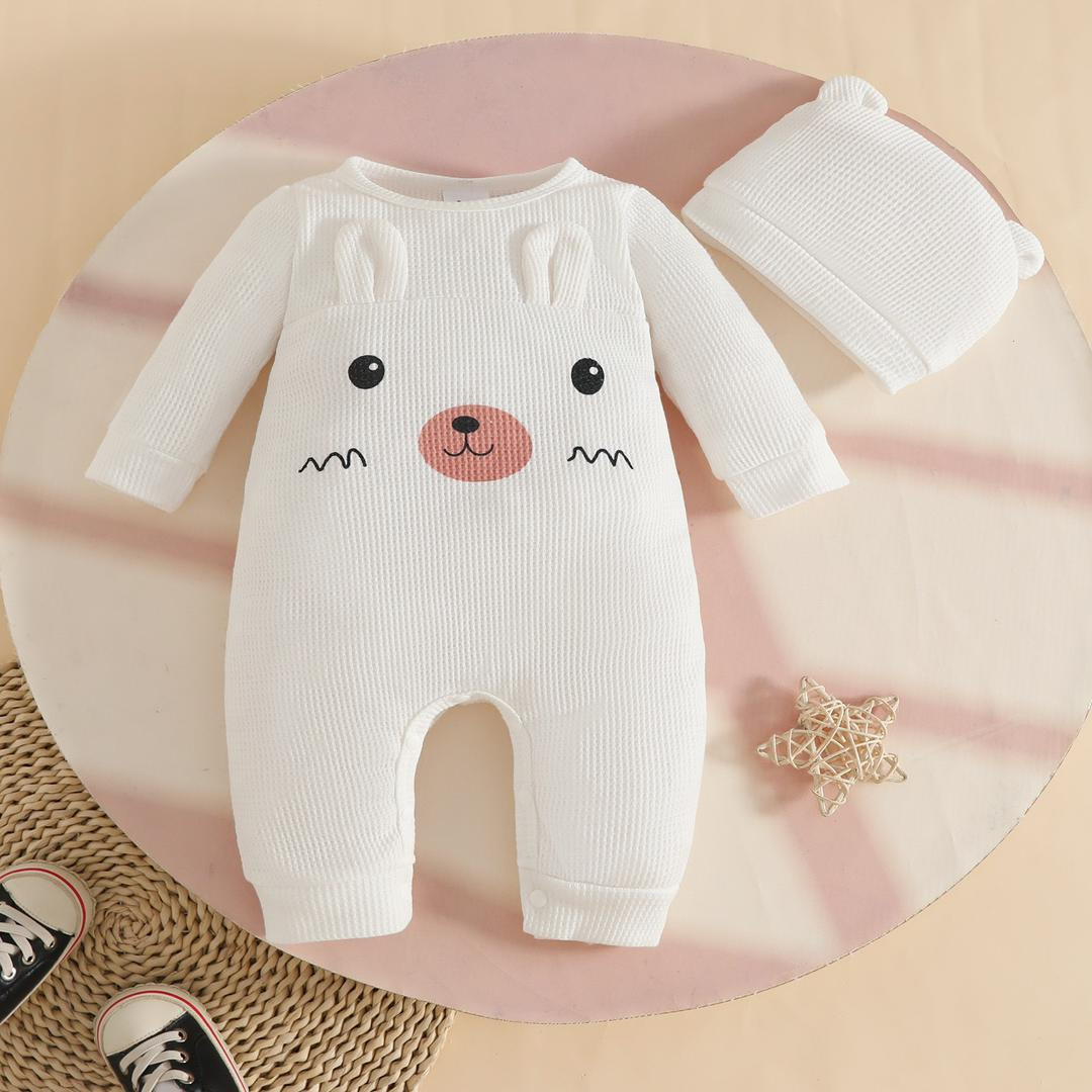 سالوبيت بيبي شتوي قطن برسمة وجه دب لطيف باللون الأبيض