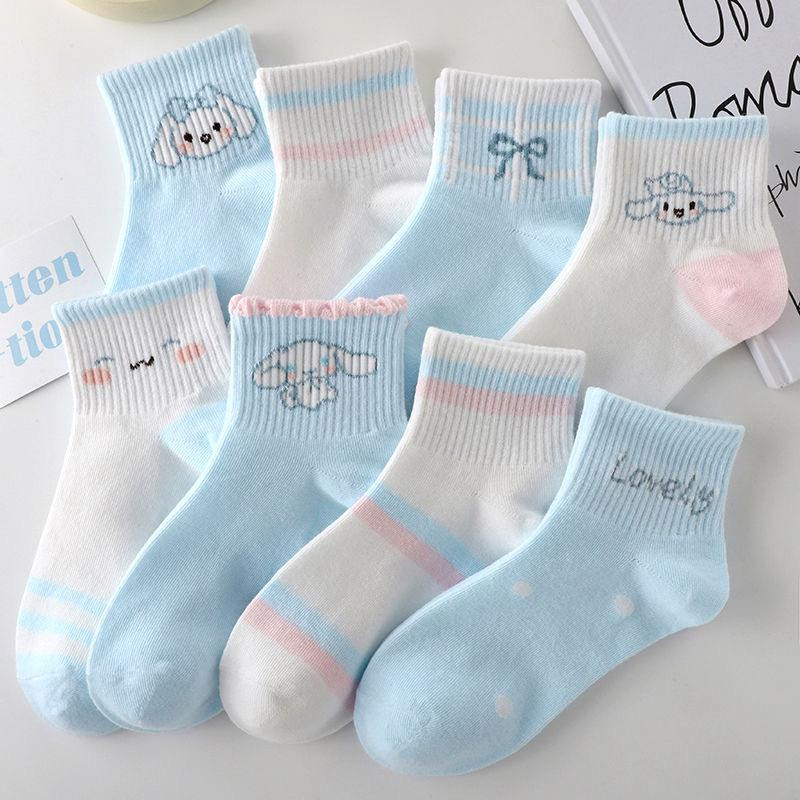 جوارب ( 6 قطع )  بناتية قصيرة متعددة الاستخدامات باللون الأزرق لفصلي الربيع والخريف