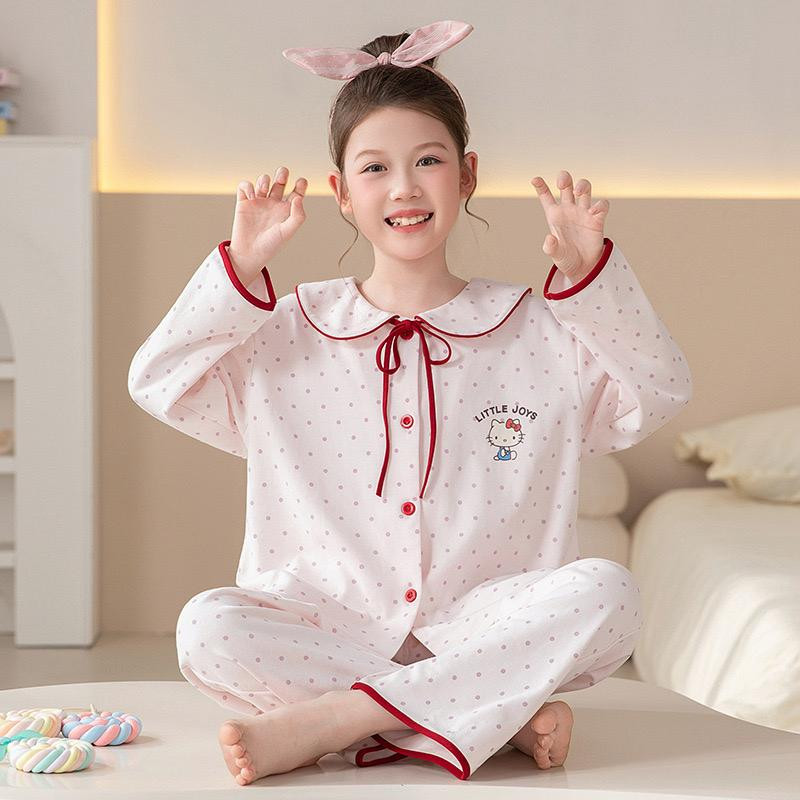 طقم أطفال بناتي – 100% قطن، بيجامة طويلة الأكمام ستايل أميرة، مناسبة للربيع والخريف، يمكن ارتداؤها كملابس منزلية أو خارجية (قميص بأزرار + بنطال).