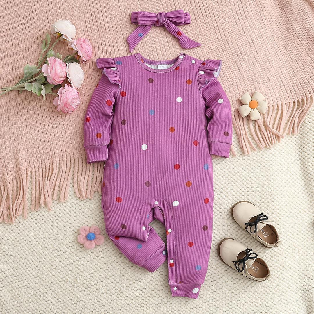 طقم بيبي لون بنفسجي مع ربطة للرأس