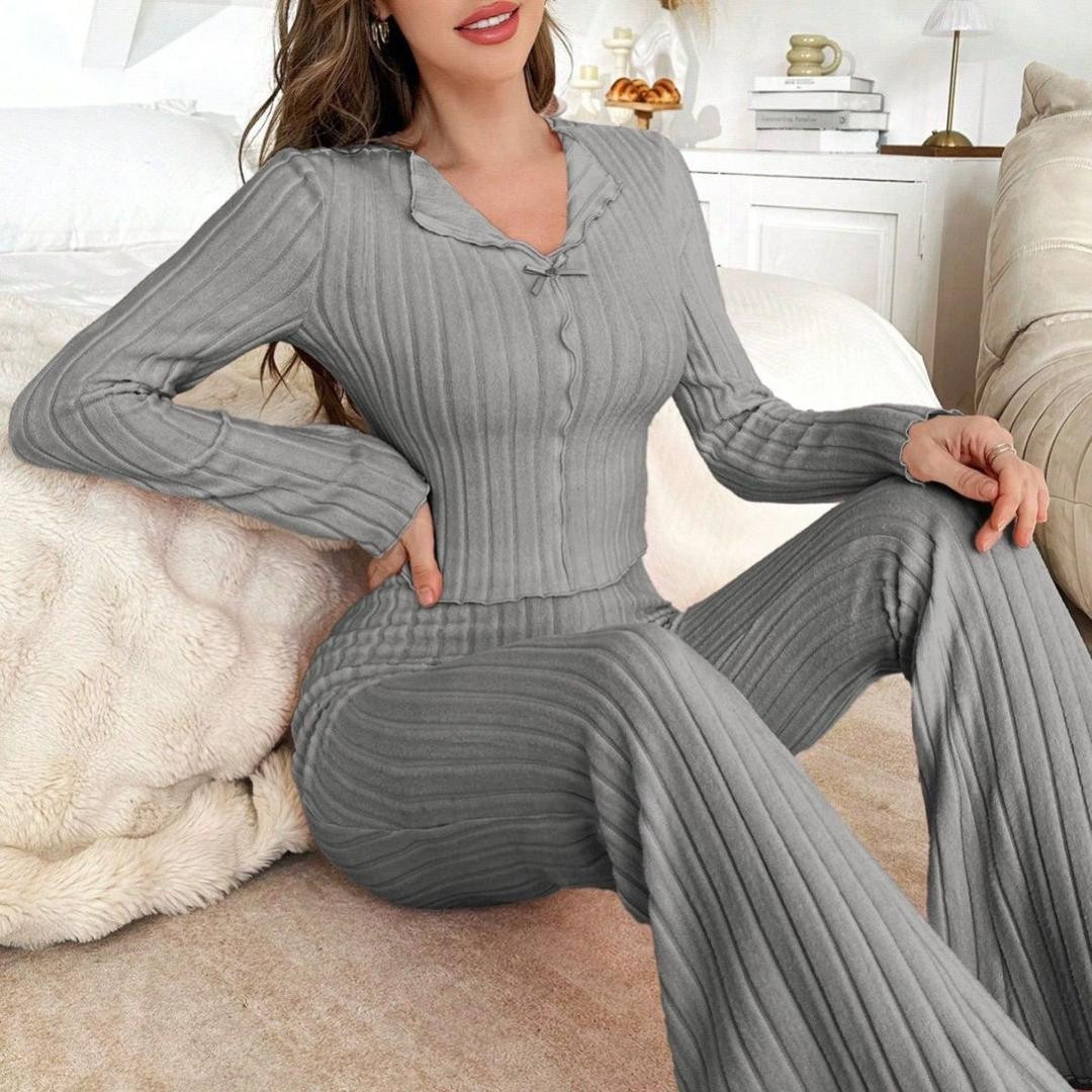 بيجاما نسائية أنيقة قطعتين بياقة وفیونكة