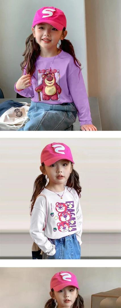 تيشيرت بناتي قطن ناعم بطبعة دب لطيف بتصميم كوري طويل الأكمام (مناسب للخريف والربيع)