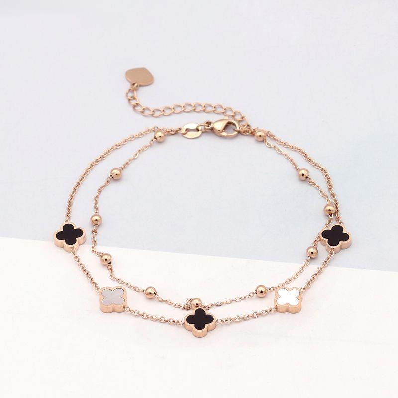 خلخال نسائي فاخر بتصميم مزدوج – ستايل موضة (تيتانيوم مقاوم للصدأ وتغيّر اللون) – تصميم أنيق وعصري